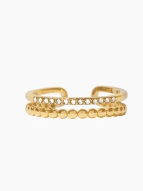 Marlyn Schiff Gold-Tone Beaded and Pave Adjustable Double Stack Ring